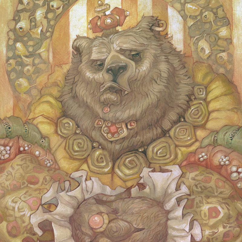 "Golden Bear" Tempera, watercolour & mix media, by Anastasia_Arjuk